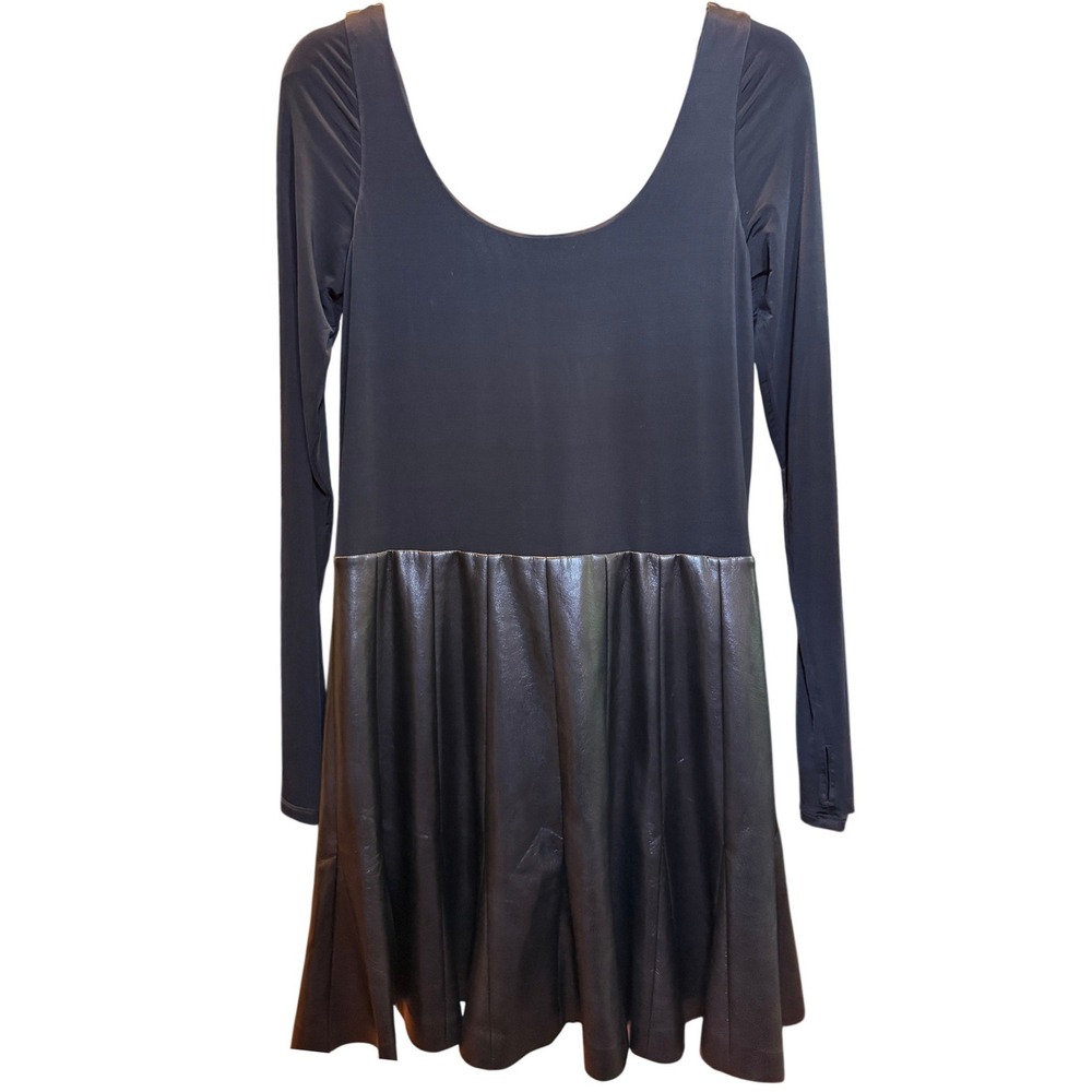 Alice + Olivia Black Mixed Media Vegan Leather Skirt Mini Dress Size 14